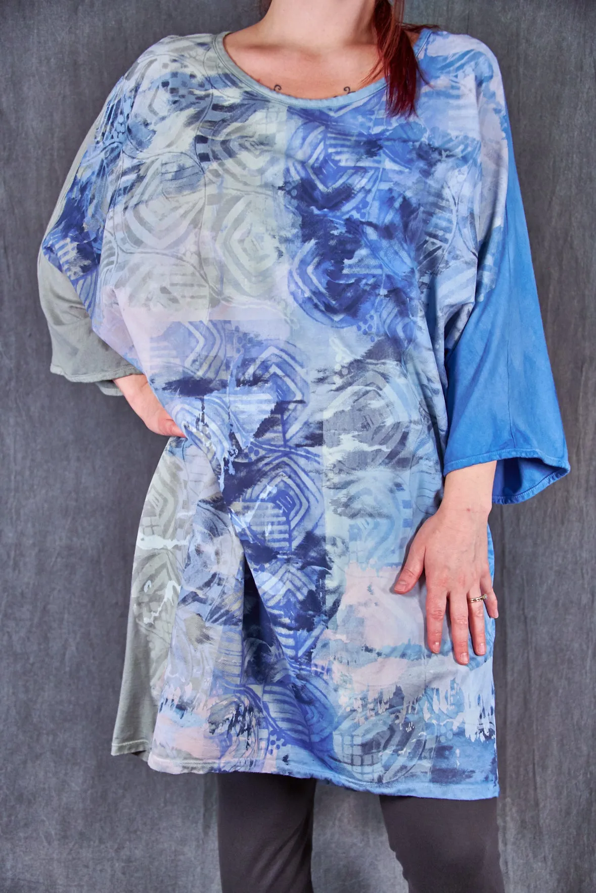 1255HD Art Tee Sage Blue Ethereal Abstract overdyed