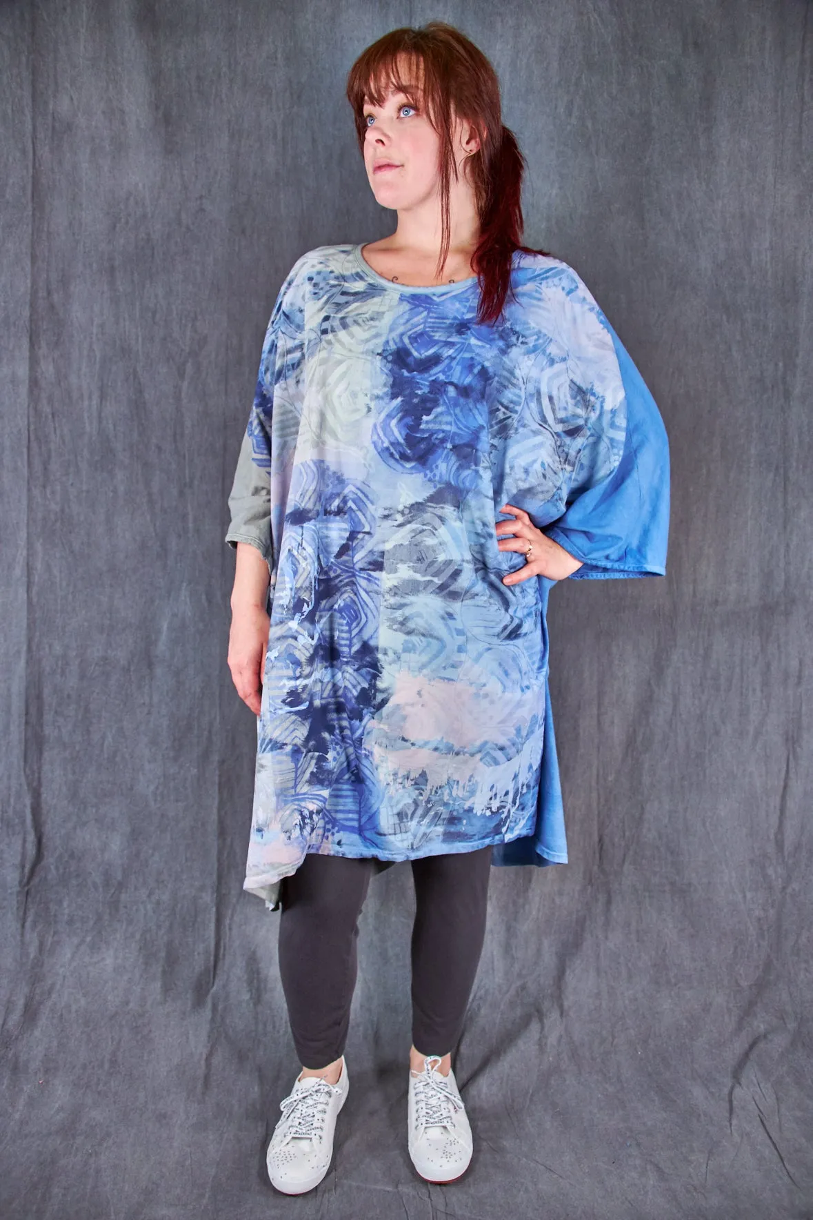 1255HD Art Tee Sage Blue Ethereal Abstract overdyed