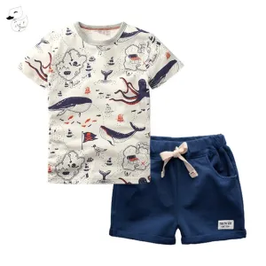 2PCS Children's Sets Boys O-Neck T-Shirt and Pants Shorts