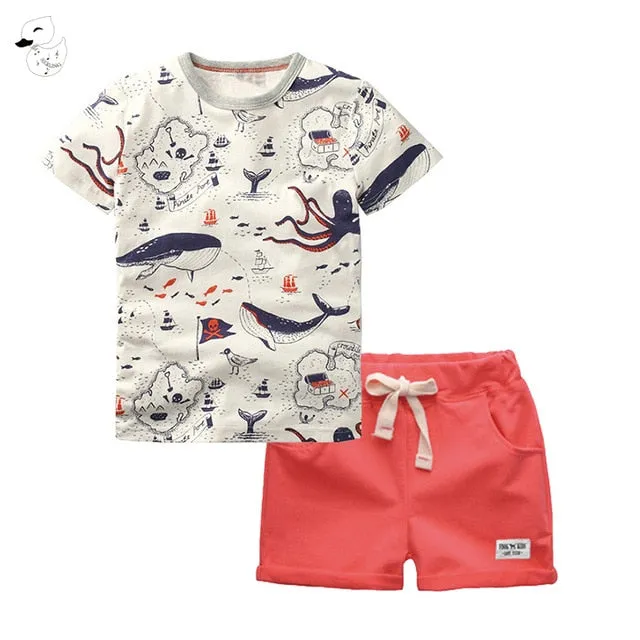2PCS Children's Sets Boys O-Neck T-Shirt and Pants Shorts