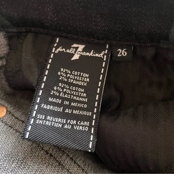 7 FOR ALL MANKIND Black Noir Roxanne Floral Print Raw-Hem Skinny Jeans EUC Sz 26