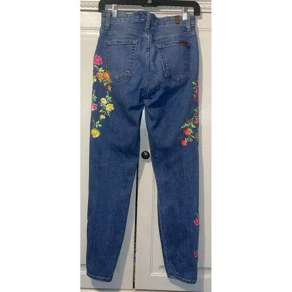 7 For All Mankind Jeans Women 26 High Waist Ankle Skinny Floral Embroidery