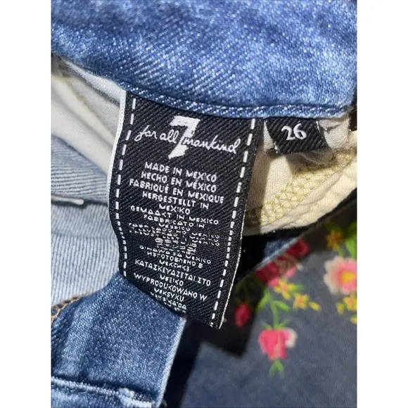 7 For All Mankind Jeans Women 26 High Waist Ankle Skinny Floral Embroidery
