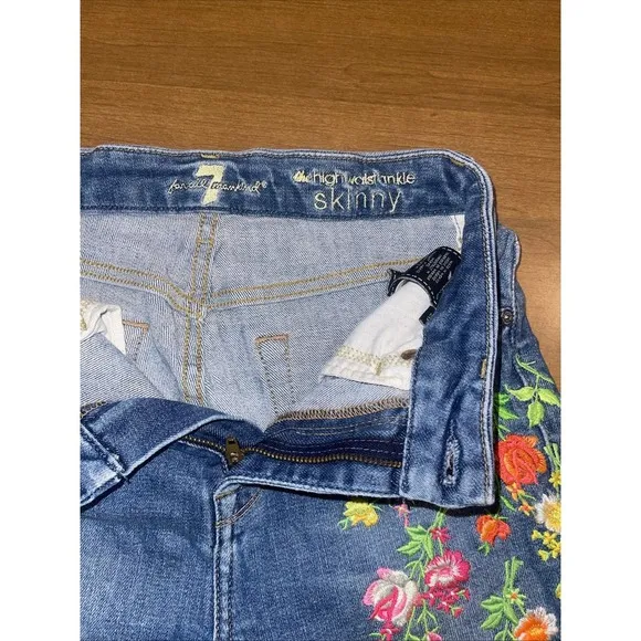 7 For All Mankind Jeans Women 26 High Waist Ankle Skinny Floral Embroidery