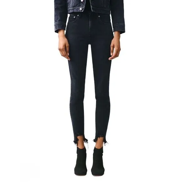 Agolde Sophie High Rise Skinny Jean Black Raw Hem Size 27