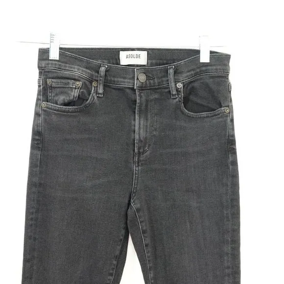 Agolde Sophie High Rise Skinny Jean Black Raw Hem Size 27
