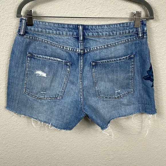 All Saints Rose Pam Shorts Cut Off Denim Jean Floral Embroidered Beachy Sz 29