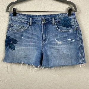 All Saints Rose Pam Shorts Cut Off Denim Jean Floral Embroidered Beachy Sz 29