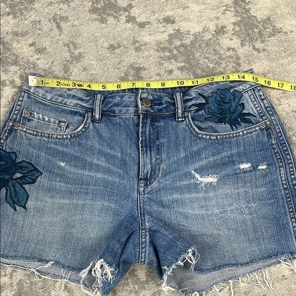 All Saints Rose Pam Shorts Cut Off Denim Jean Floral Embroidered Beachy Sz 29