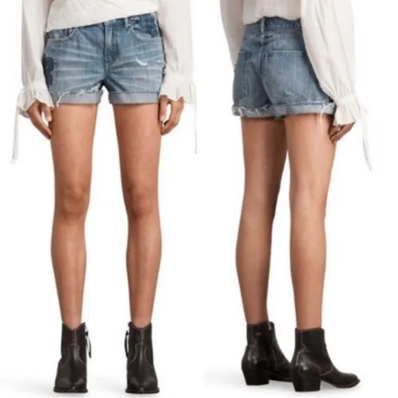 All Saints Rose Pam Shorts Cut Off Denim Jean Floral Embroidered Beachy Sz 29