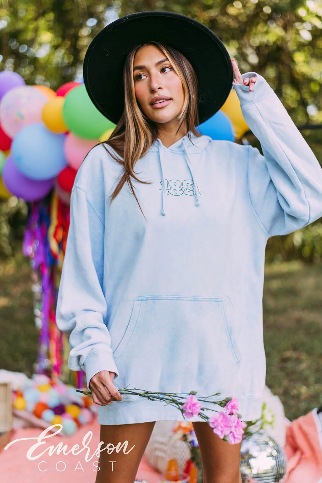 Alpha Delta Pi Blue Mineral Wash Hoodie