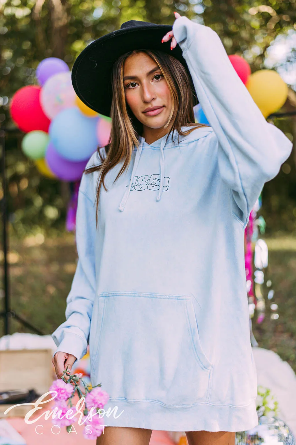 Alpha Delta Pi Blue Mineral Wash Hoodie