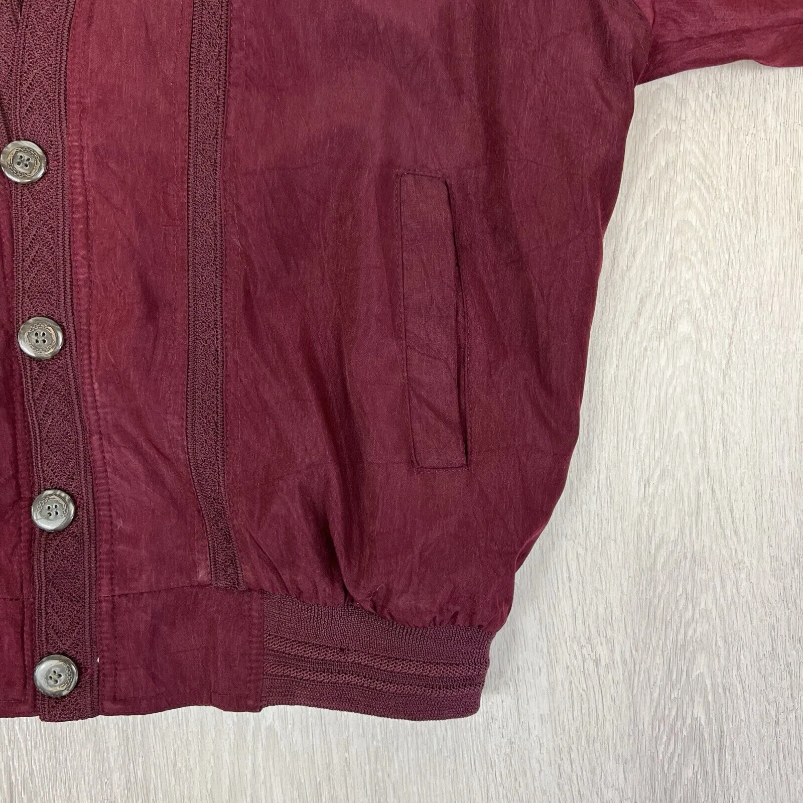 Alpha Mens Vintage Retro Maroon Button Up Bomber Jacket Size Medium