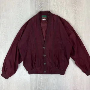 Alpha Mens Vintage Retro Maroon Button Up Bomber Jacket Size Medium
