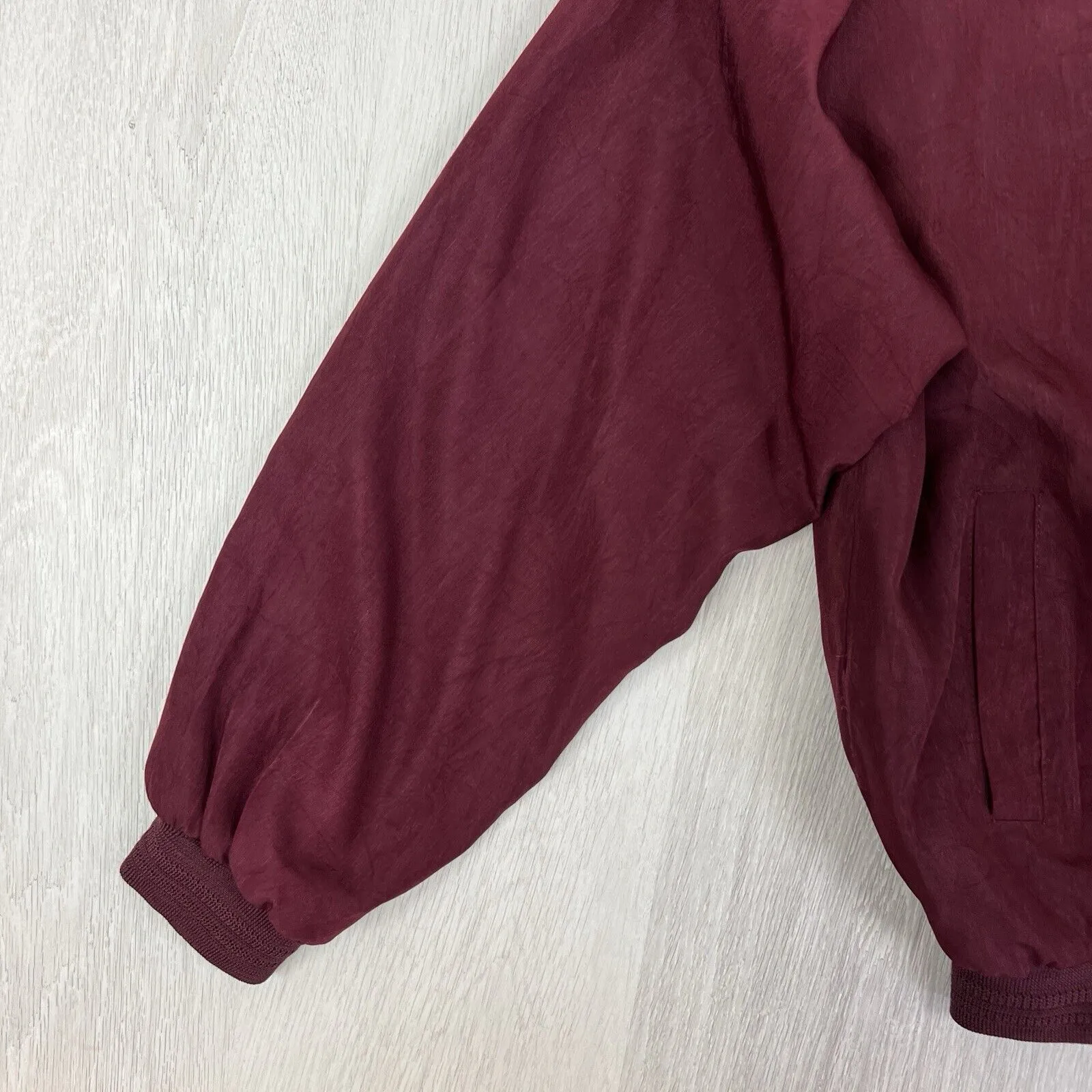 Alpha Mens Vintage Retro Maroon Button Up Bomber Jacket Size Medium