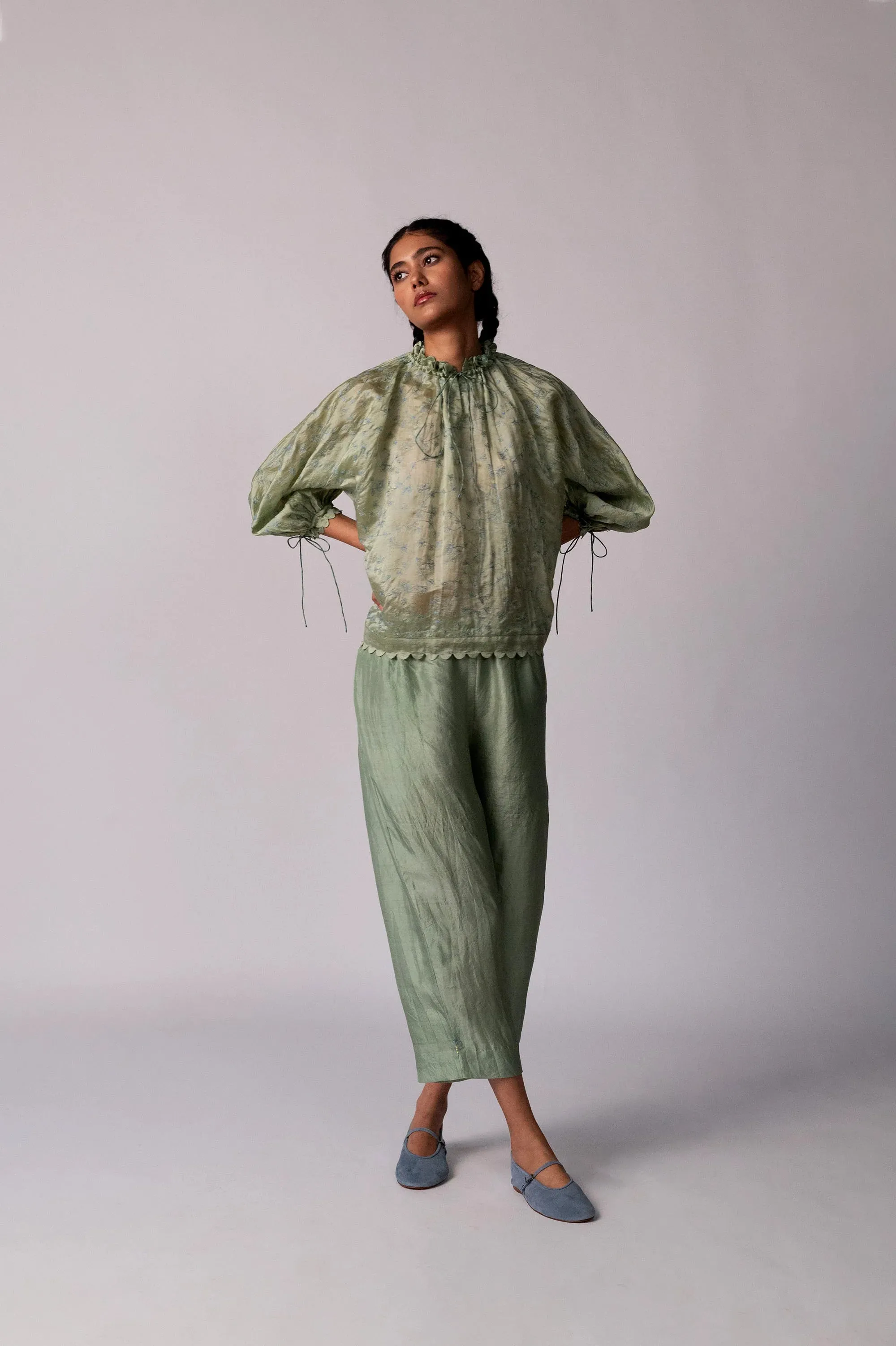 Anjira | Green Silk Pants