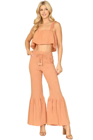 Aragon Ruffle Strap Flowy Crop Top & Flounce Pants Set - Pack of 5