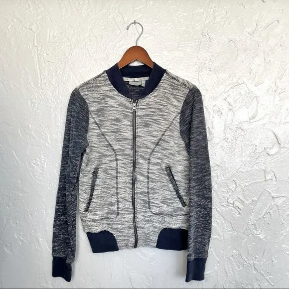 Athleta Navy Heathered Bombastic Slub Knit Bomber Size Small