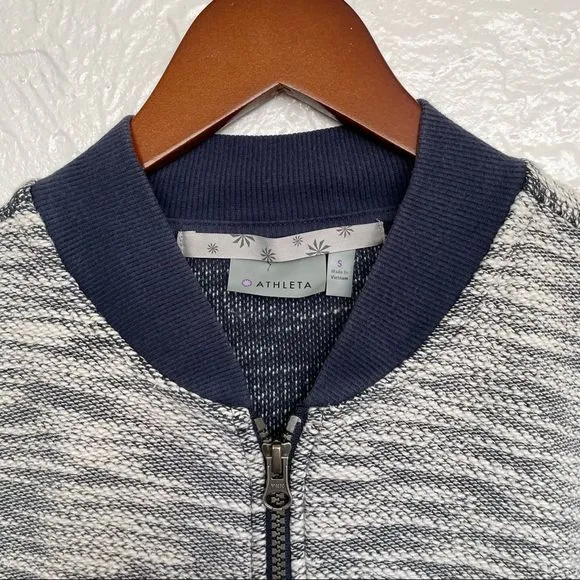 Athleta Navy Heathered Bombastic Slub Knit Bomber Size Small