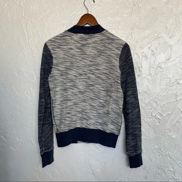 Athleta Navy Heathered Bombastic Slub Knit Bomber Size Small