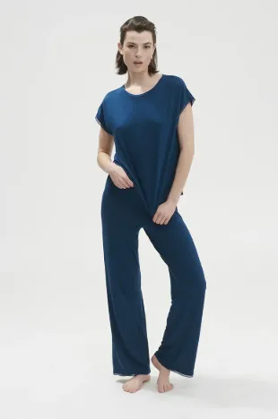 Aurore Simone perele loungerwear- 1C9660- Pant Black/ Poseidon Blue