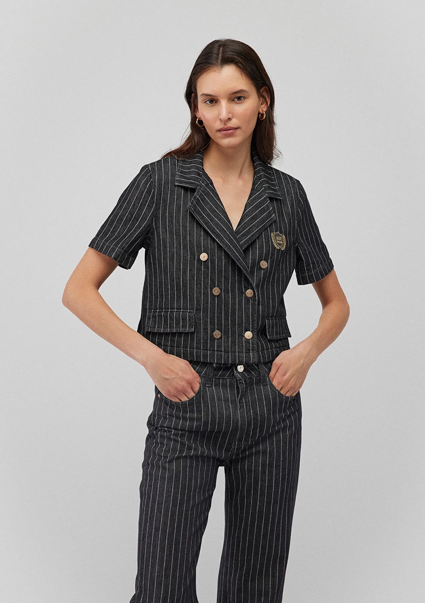 Becky Smoke Stripe College Jean Jacket