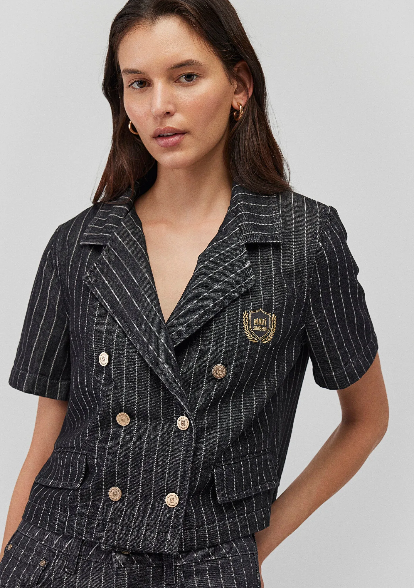 Becky Smoke Stripe College Jean Jacket