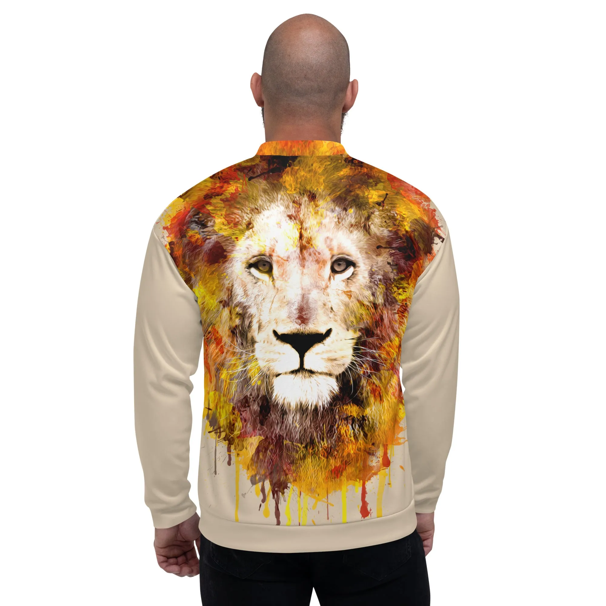 Beige Bomber Jacket - OG Hippie Dude (large Lion on back)