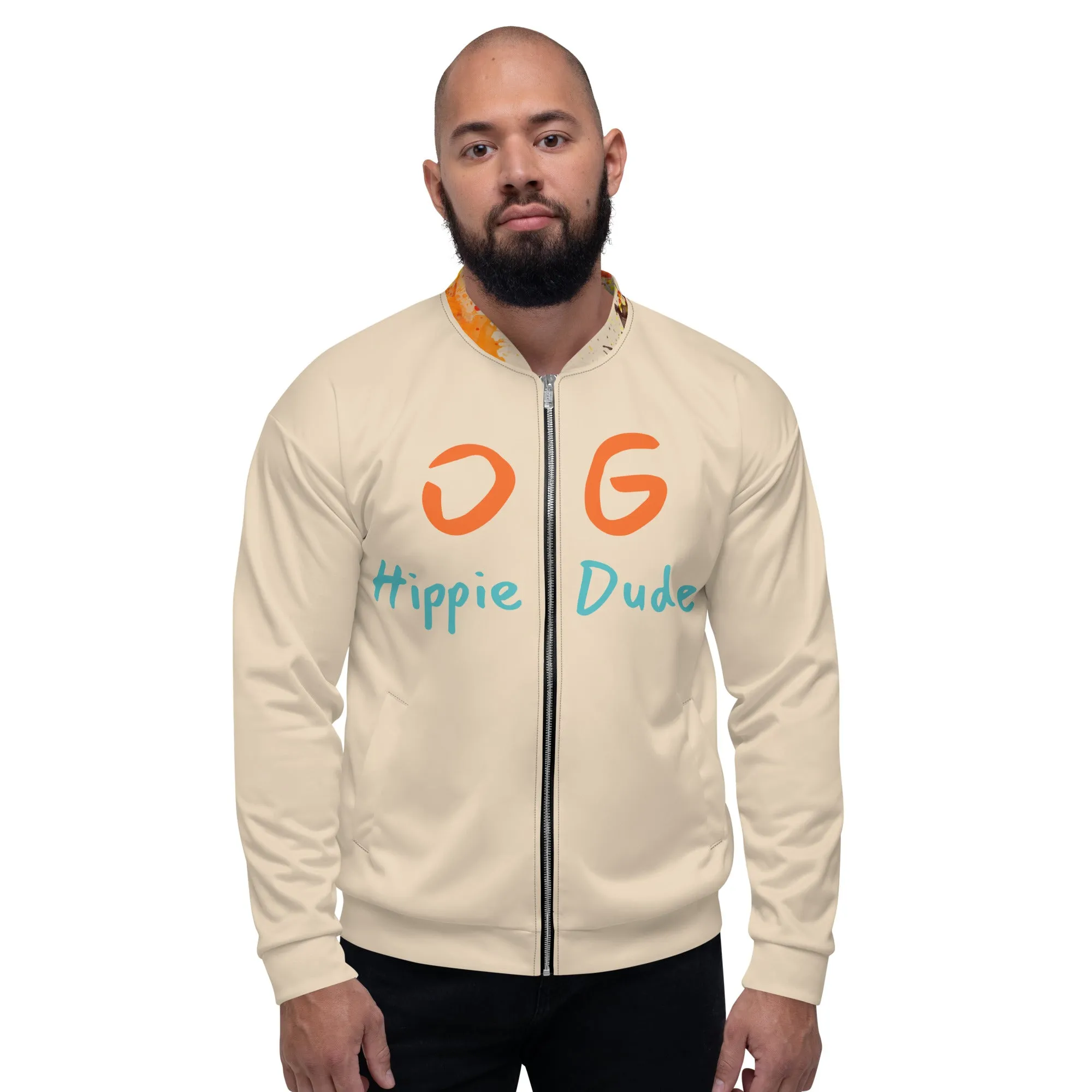 Beige Bomber Jacket - OG Hippie Dude (large Lion on back)