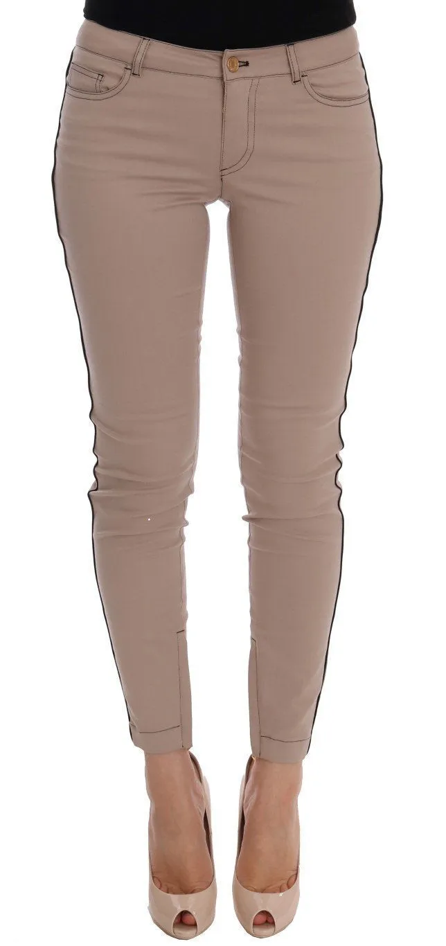 Beige Cotton Stretch Tight Jeans