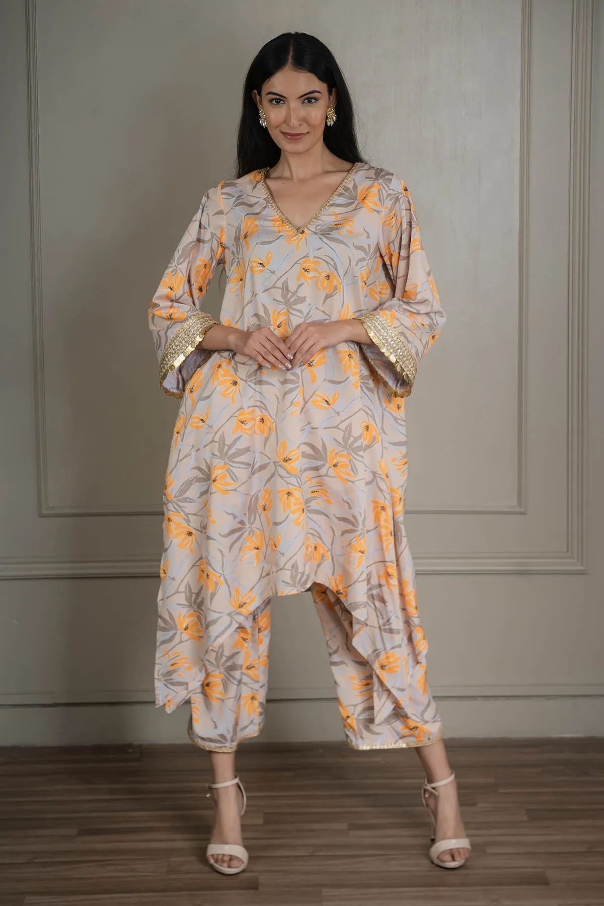 Beige Lacework Flowy Co-ord Set