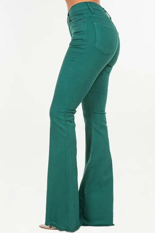 Bell Bottom Jean In Hunter Green - Inseam 32