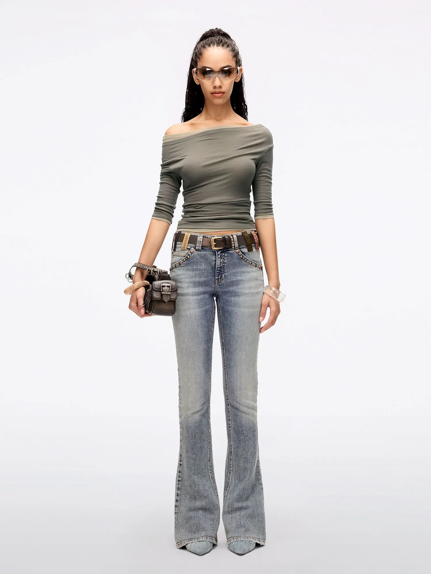 Belt Loop Flared Jeans