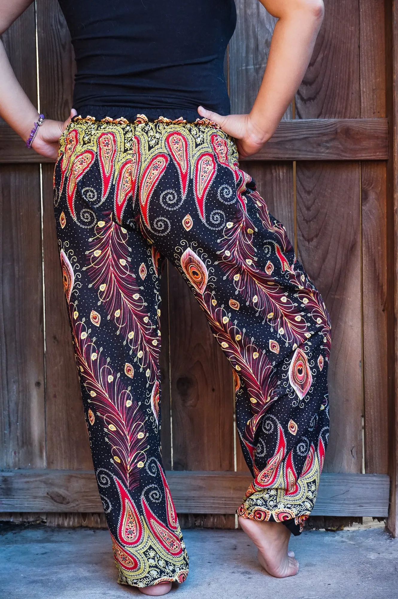 Black and Orange Peacock Pants