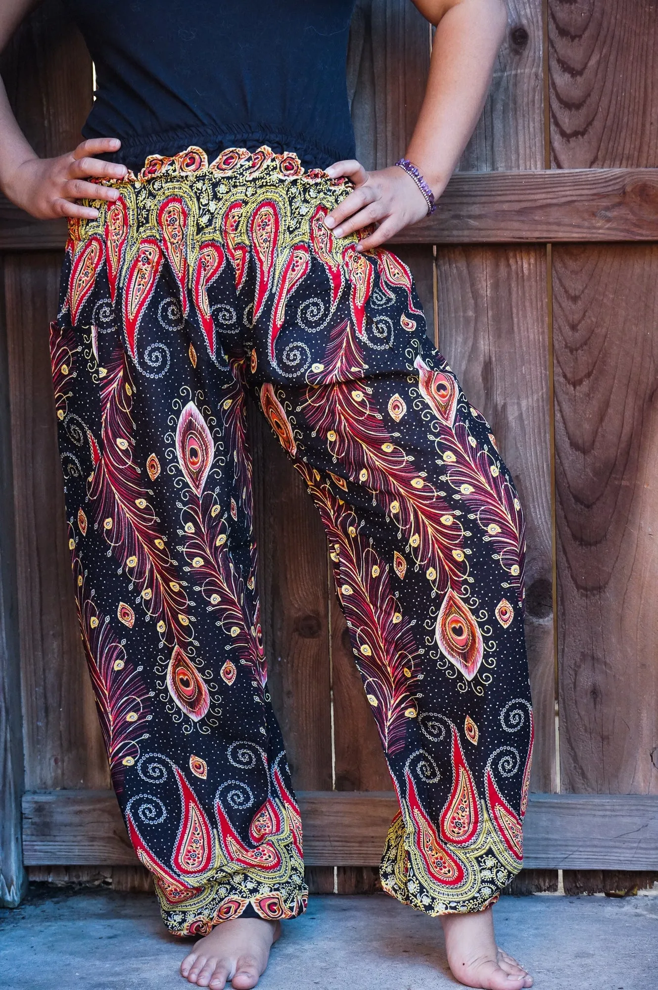 Black and Orange Peacock Pants