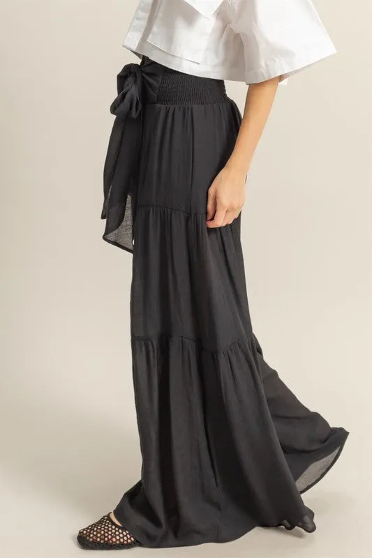 Black Bow Tied Palazzo Pants