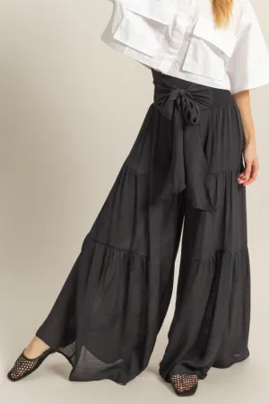 Black Bow Tied Palazzo Pants