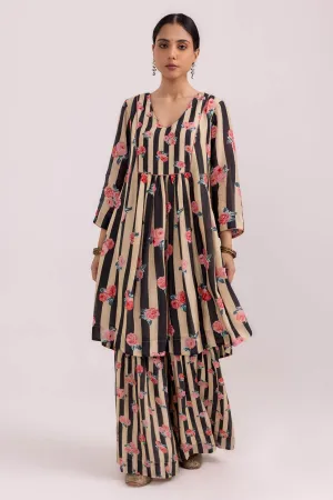 Black Printed Flowy Kurta Set
