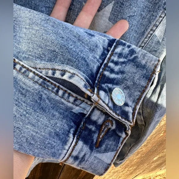 Blue Buttercup Distressed Jean Jacket with Star Detail Worn Look