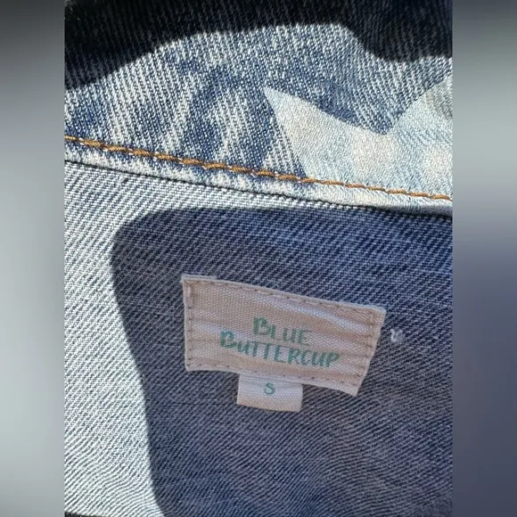 Blue Buttercup Distressed Jean Jacket with Star Detail Worn Look