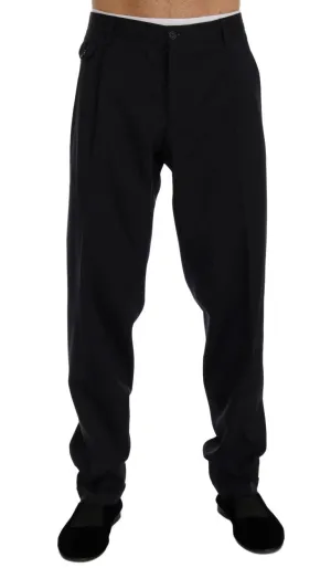 Blue Striped Wool Stretch Pants
