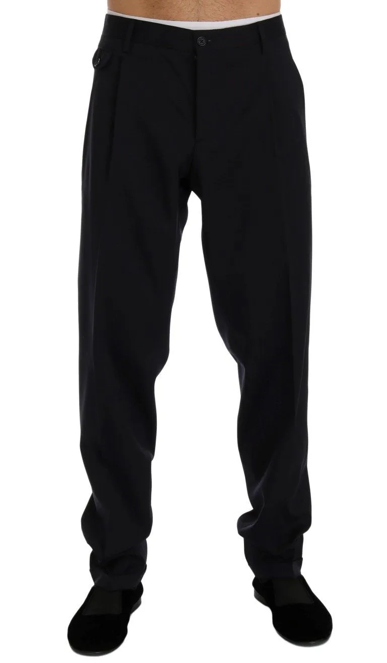 Blue Striped Wool Stretch Pants