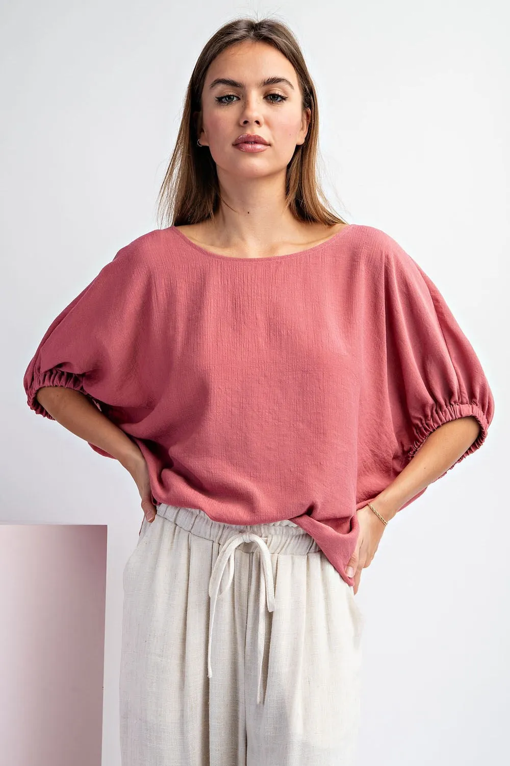 Blush Breeze Bubble Sleeve Top
