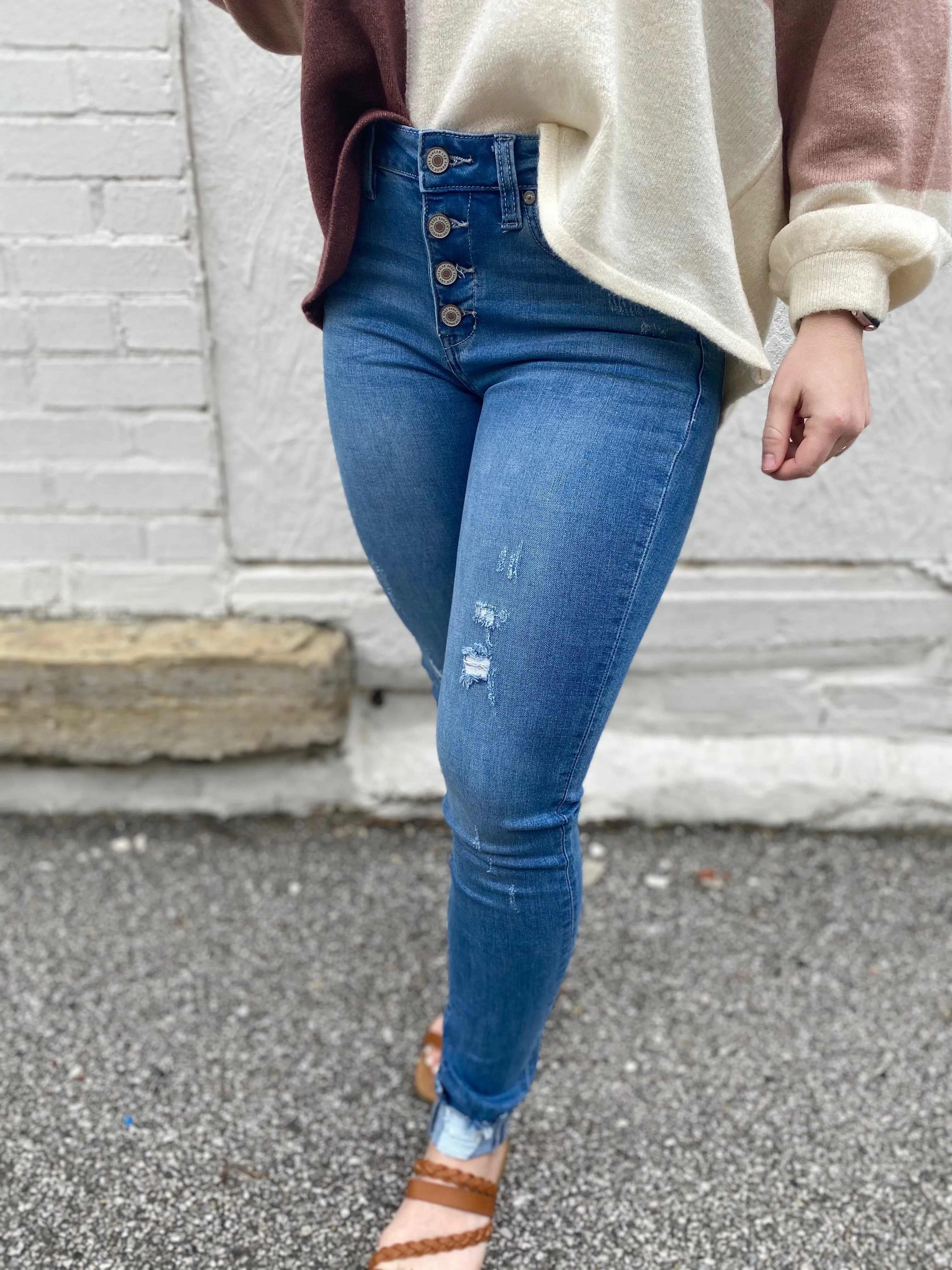 Brooke High Rise Button Skinny