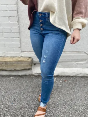 Brooke High Rise Button Skinny