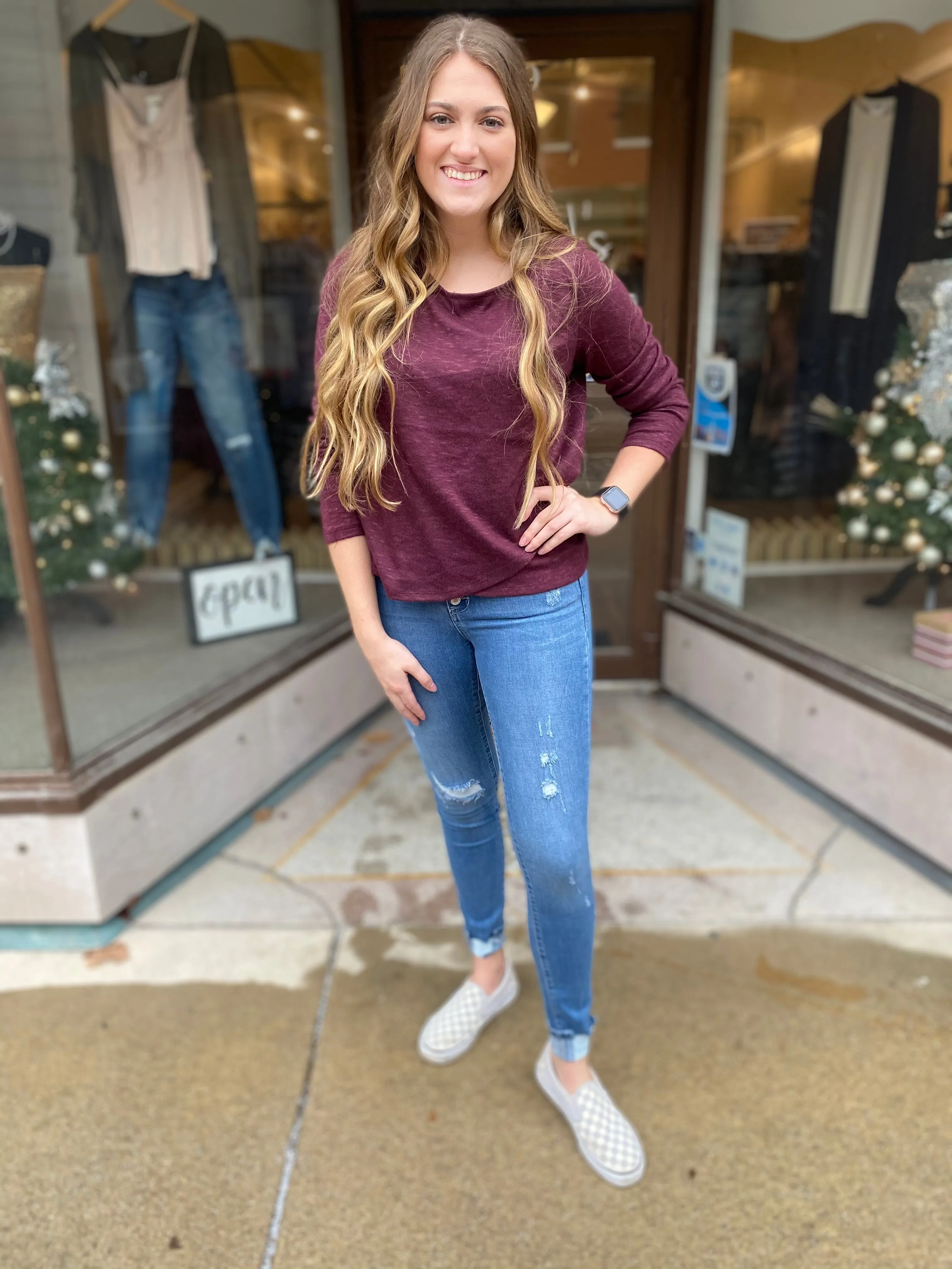 Brooke High Rise Button Skinny