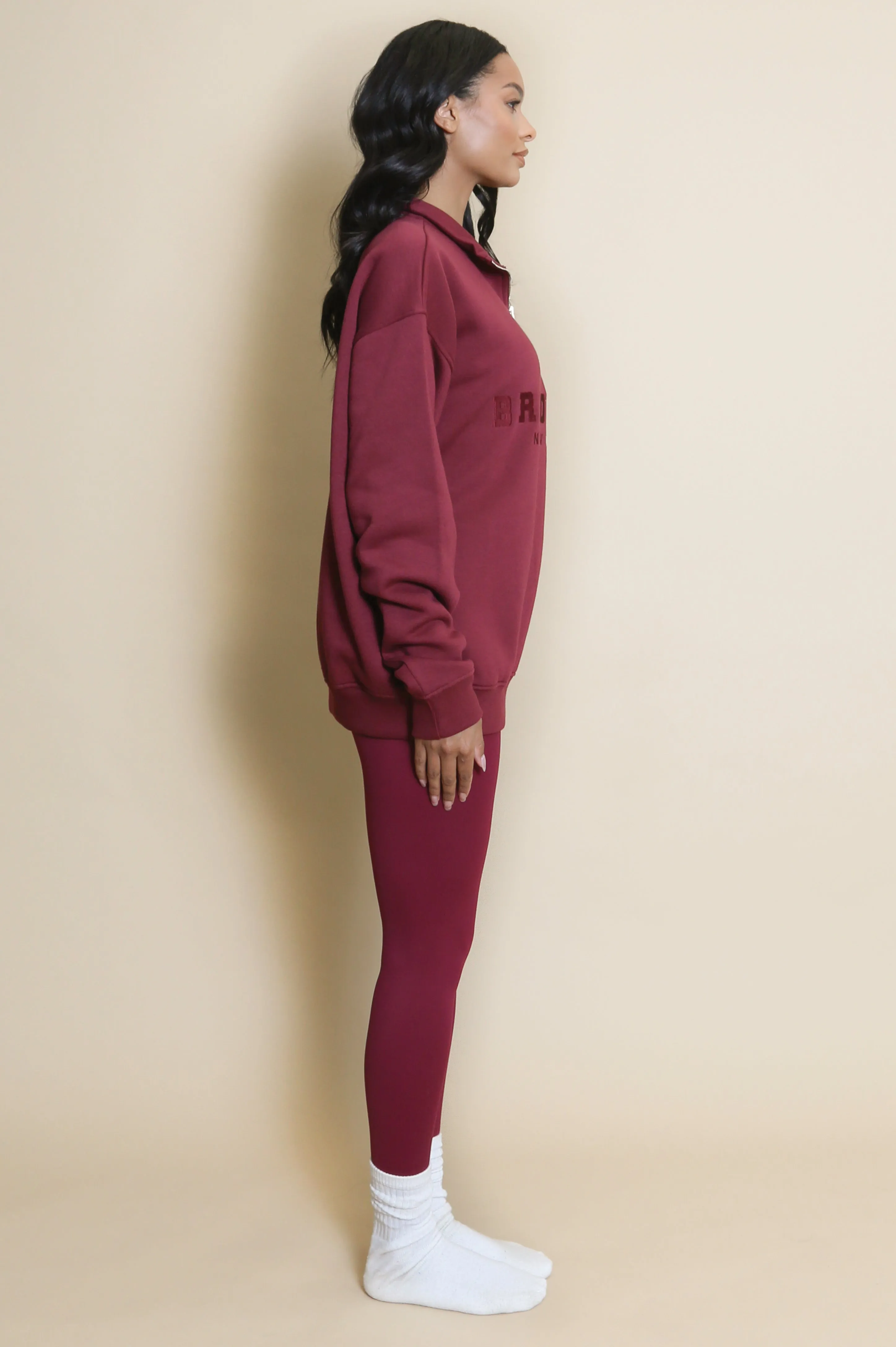 Brooklyn Half Zip Relaxed Fit Sweatshirt in Burgundy