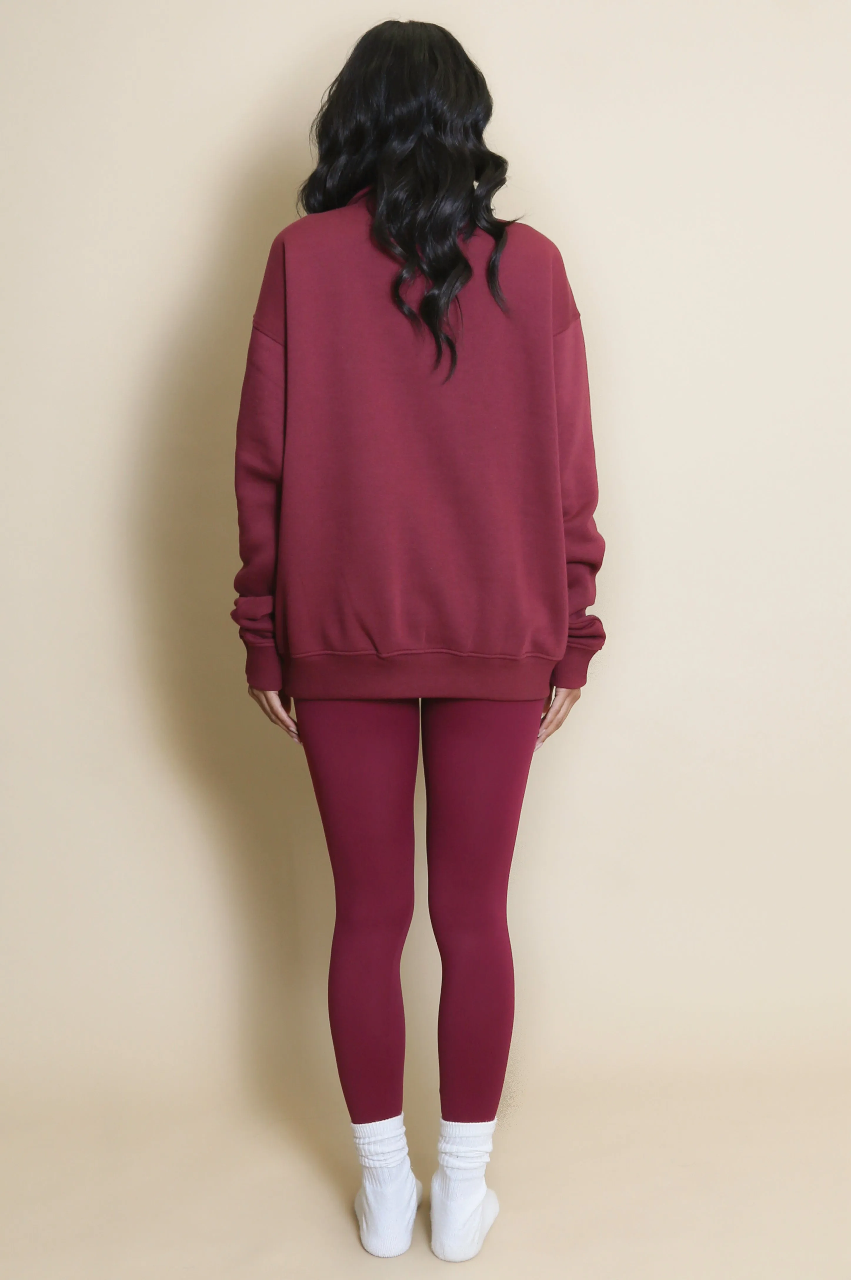 Brooklyn Half Zip Relaxed Fit Sweatshirt in Burgundy