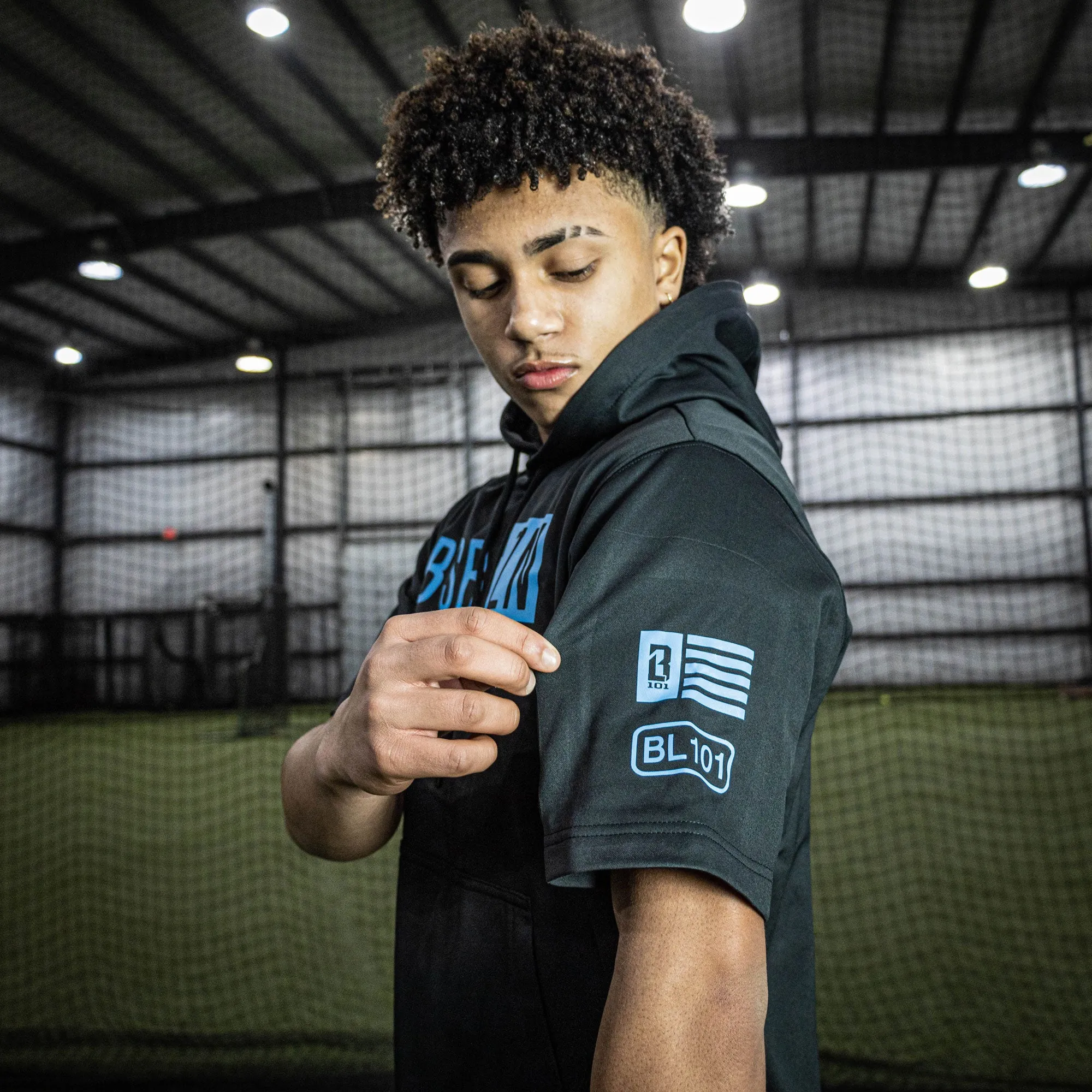 BSBL-SZN Short Sleeve Hoodie V2 - Black/Light Blue