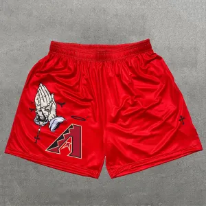 Casual Praying Hands Letter A Print Mesh Shorts